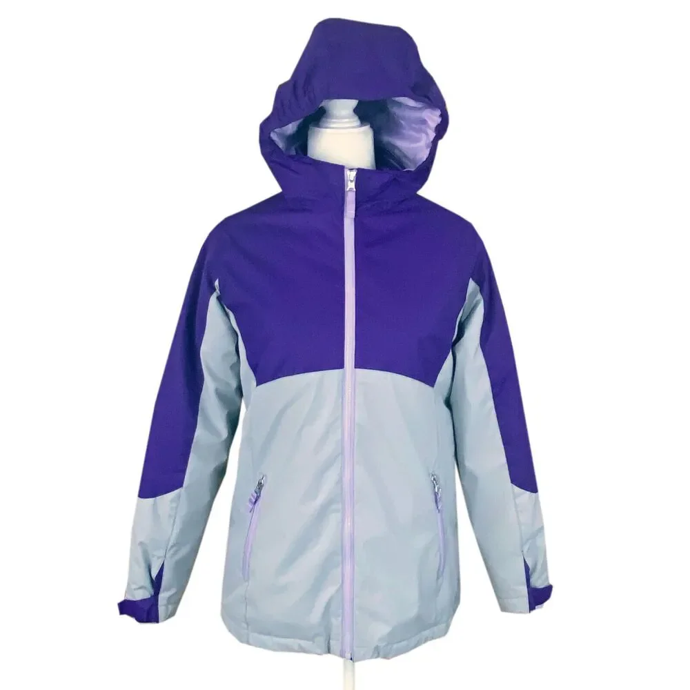 Lands' End Girls 3-in-1 Stormer Parka Size XL (16) Purple Gray Hood Fleece Lined